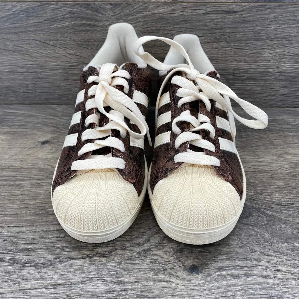 Adidas Superstar Sneakers Womens 8 Brown Snakeskin Shell Toe Leather Low Top